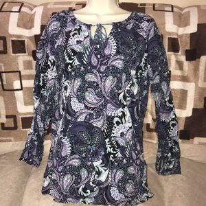 J. Jill medium long sleeved top paisley print tassel tie front 💗